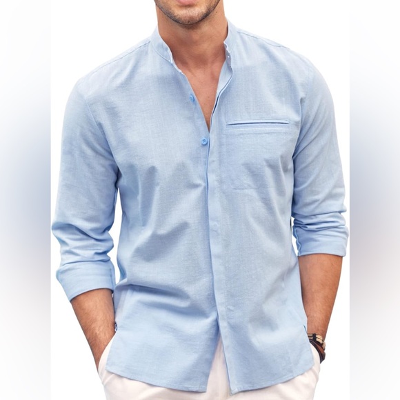 Coofandy Other - NIP Men’s Coofandy blue casual long sleeve shirt.  Collarless. Size XXL